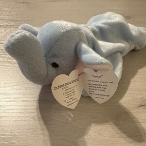 Ty 1995 Light Blue/grey Elephant- Peanut Beanie Baby